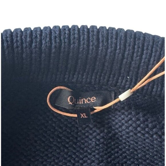 NWT Quince Womans XL 100% Organic Cropped Cotton Polo Sweater Navy White Striped - Picture 5 of 11